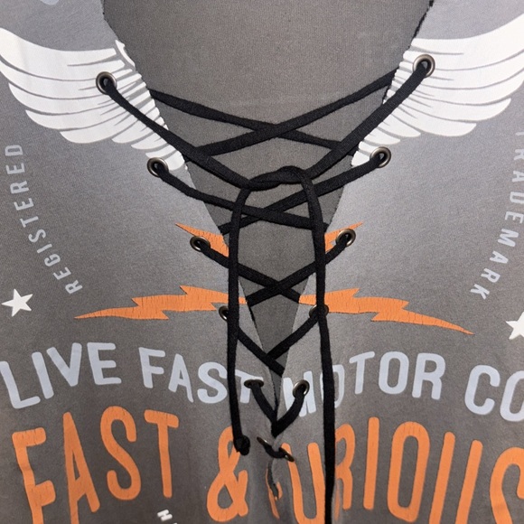 Fast & Furious by Affliction Distressed Tee w Embellished Back Medium Gray NWT - Picture 5 of 14